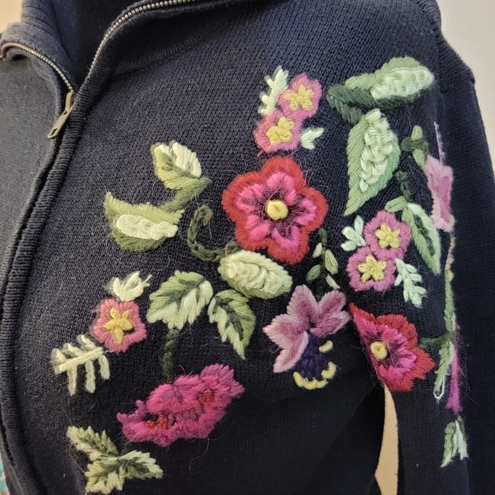Tiara International Vintage Embroidered Zip Up Sweater Size M - Picture 5 of 7